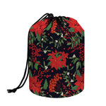 Poinsettia Flower Pattern Print Drawstring Makeup Bag