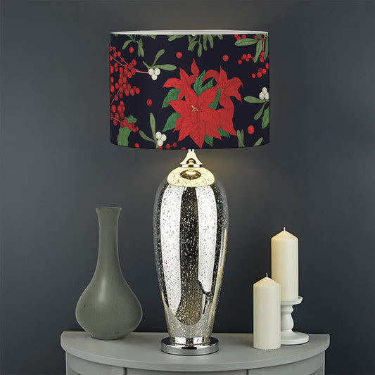 Poinsettia Flower Pattern Print Drum Lamp Shade