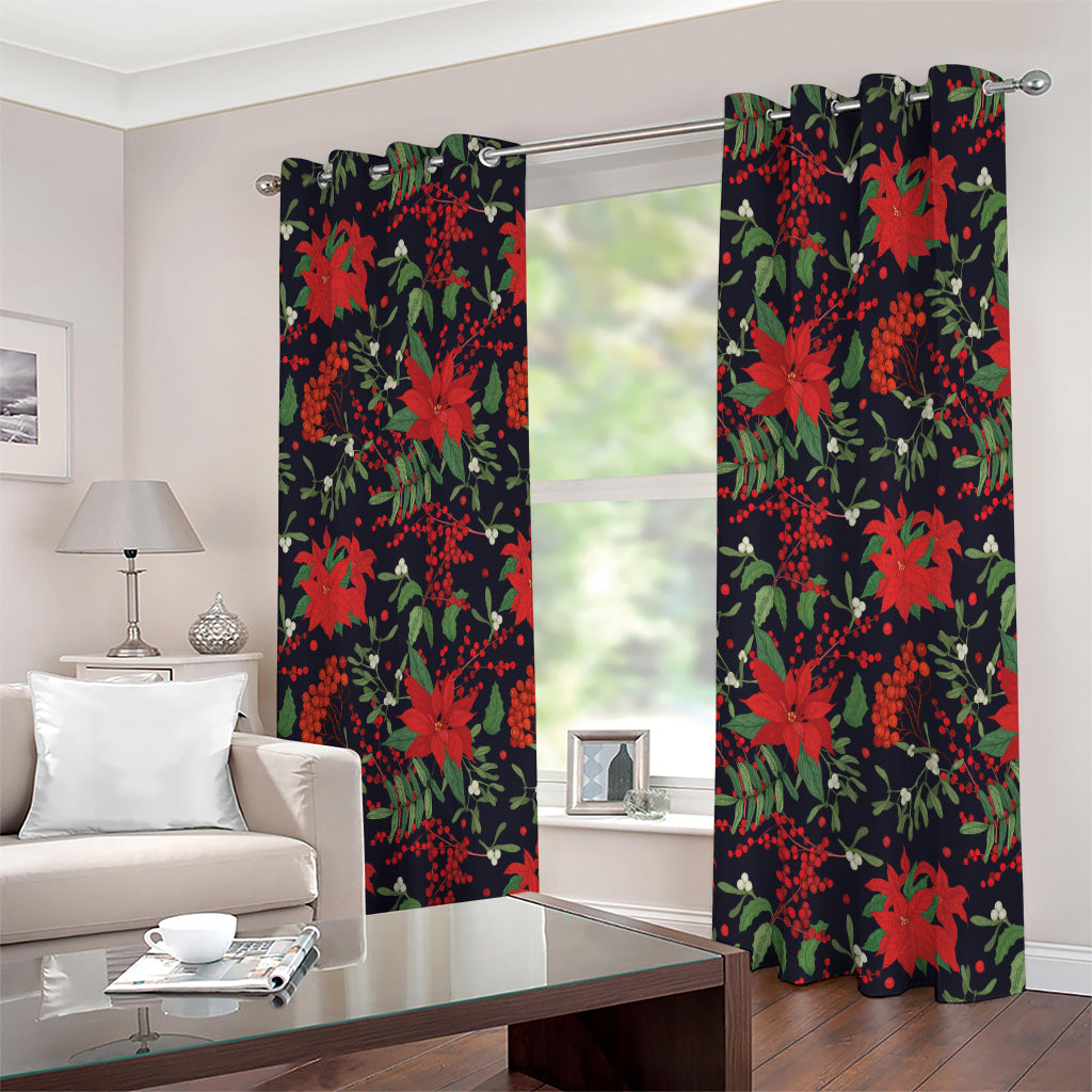 Poinsettia Flower Pattern Print Extra Wide Grommet Curtains