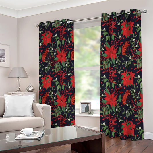 Poinsettia Flower Pattern Print Extra Wide Grommet Curtains