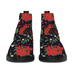 Poinsettia Flower Pattern Print Flat Ankle Boots