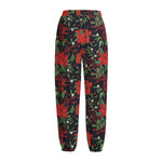 Poinsettia Flower Pattern Print Fleece Lined Knit Pants