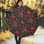 Poinsettia Flower Pattern Print Foldable Umbrella
