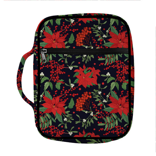 Poinsettia Flower Pattern Print Front Pocket Bible Bag