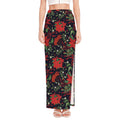 Poinsettia Flower Pattern Print High Slit Maxi Skirt