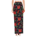 Poinsettia Flower Pattern Print High Slit Maxi Skirt