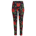 Poinsettia Flower Pattern Print High-Waisted Pocket Leggings