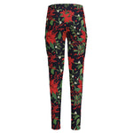 Poinsettia Flower Pattern Print High-Waisted Pocket Leggings