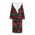 Poinsettia Flower Pattern Print Hooded Bathrobe
