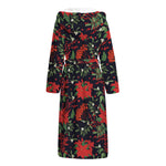 Poinsettia Flower Pattern Print Hooded Bathrobe