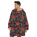 Poinsettia Flower Pattern Print Hoodie Blanket