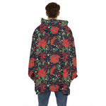 Poinsettia Flower Pattern Print Hoodie Blanket