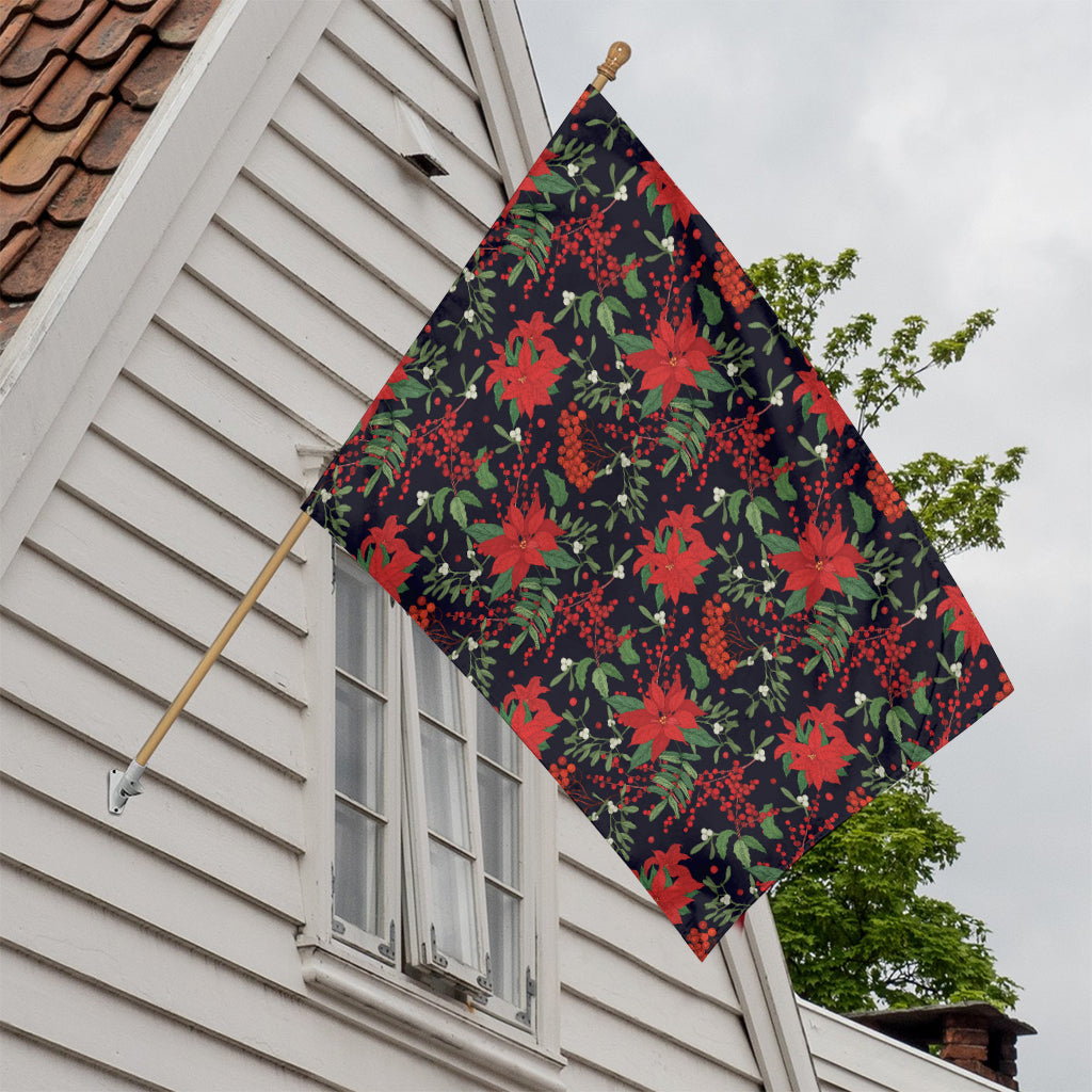 Poinsettia Flower Pattern Print House Flag