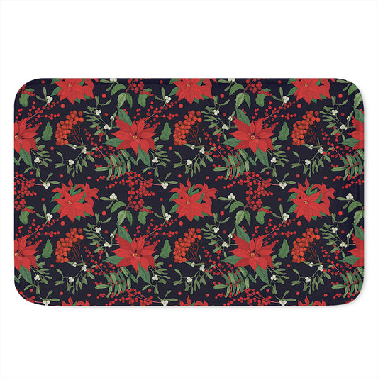 Poinsettia Flower Pattern Print Indoor Door Mat