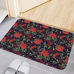 Poinsettia Flower Pattern Print Indoor Door Mat