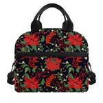 Poinsettia Flower Pattern Print Insulated Lunch Bag