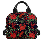 Poinsettia Flower Pattern Print Insulated Lunch Bag
