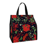 Poinsettia Flower Pattern Print Insulated Lunch Tote