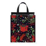 Poinsettia Flower Pattern Print Insulated Lunch Tote
