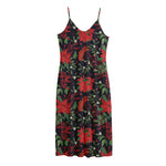Poinsettia Flower Pattern Print Jersey Midi Cami Dress