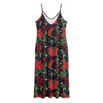 Poinsettia Flower Pattern Print Jersey Midi Cami Dress