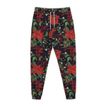 Poinsettia Flower Pattern Print Jogger Pants