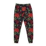 Poinsettia Flower Pattern Print Jogger Pants