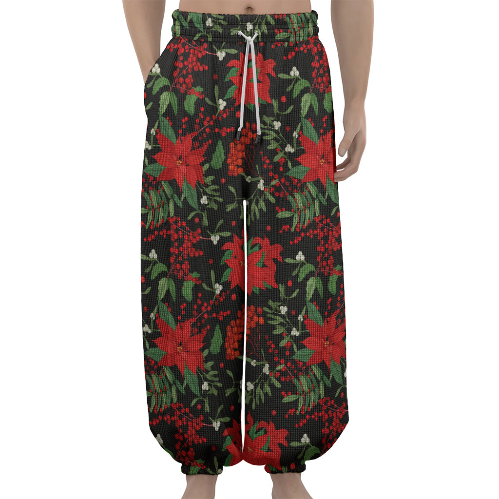 Poinsettia Flower Pattern Print Lantern Pants