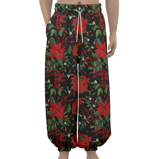 Poinsettia Flower Pattern Print Lantern Pants