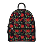 Poinsettia Flower Pattern Print Leather Backpack
