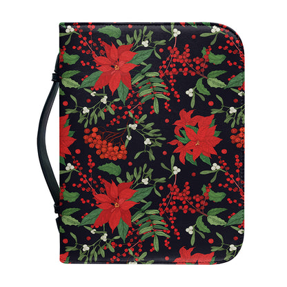 Poinsettia Flower Pattern Print Leather Bible Cover