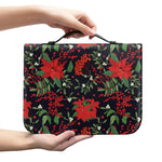 Poinsettia Flower Pattern Print Leather Bible Cover