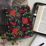 Poinsettia Flower Pattern Print Leather Bible Cover