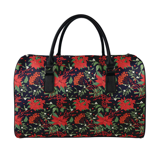 Poinsettia Flower Pattern Print Leather Duffle Bag