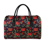 Poinsettia Flower Pattern Print Leather Duffle Bag