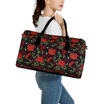 Poinsettia Flower Pattern Print Leather Duffle Bag