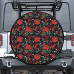 Poinsettia Flower Pattern Print Leather Spare Tire Cover