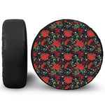 Poinsettia Flower Pattern Print Leather Spare Tire Cover