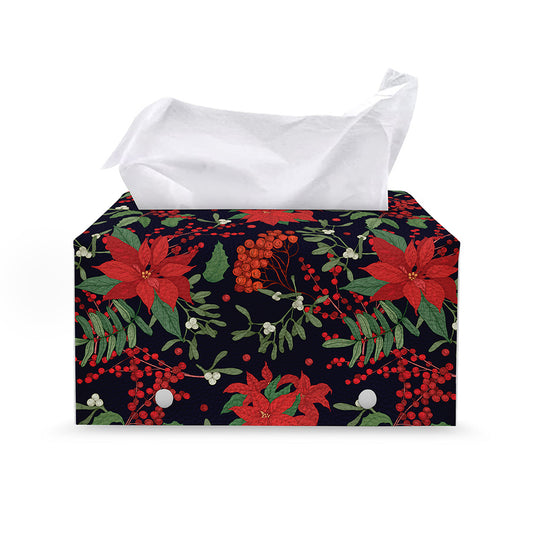 Poinsettia Flower Pattern Print Leather Tissue Box Cover