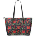 Poinsettia Flower Pattern Print Leather Tote Bag With Zipper