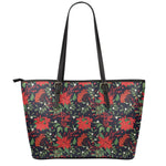 Poinsettia Flower Pattern Print Leather Tote Bag