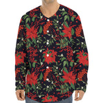 Poinsettia Flower Pattern Print Long Sleeve Baseball Jersey