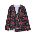 Poinsettia Flower Pattern Print Long Sleeve Short Coat