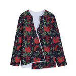 Poinsettia Flower Pattern Print Long Sleeve Short Coat