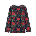 Poinsettia Flower Pattern Print Long Sleeve Short Coat