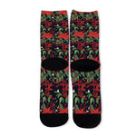 Poinsettia Flower Pattern Print Long Socks