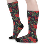 Poinsettia Flower Pattern Print Long Socks