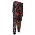 Poinsettia Flower Pattern Print Men's Compression Pants