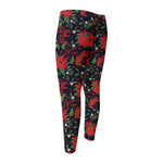 Poinsettia Flower Pattern Print Men's Compression Pants
