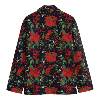Poinsettia Flower Pattern Print Men's Cotton Blazer
